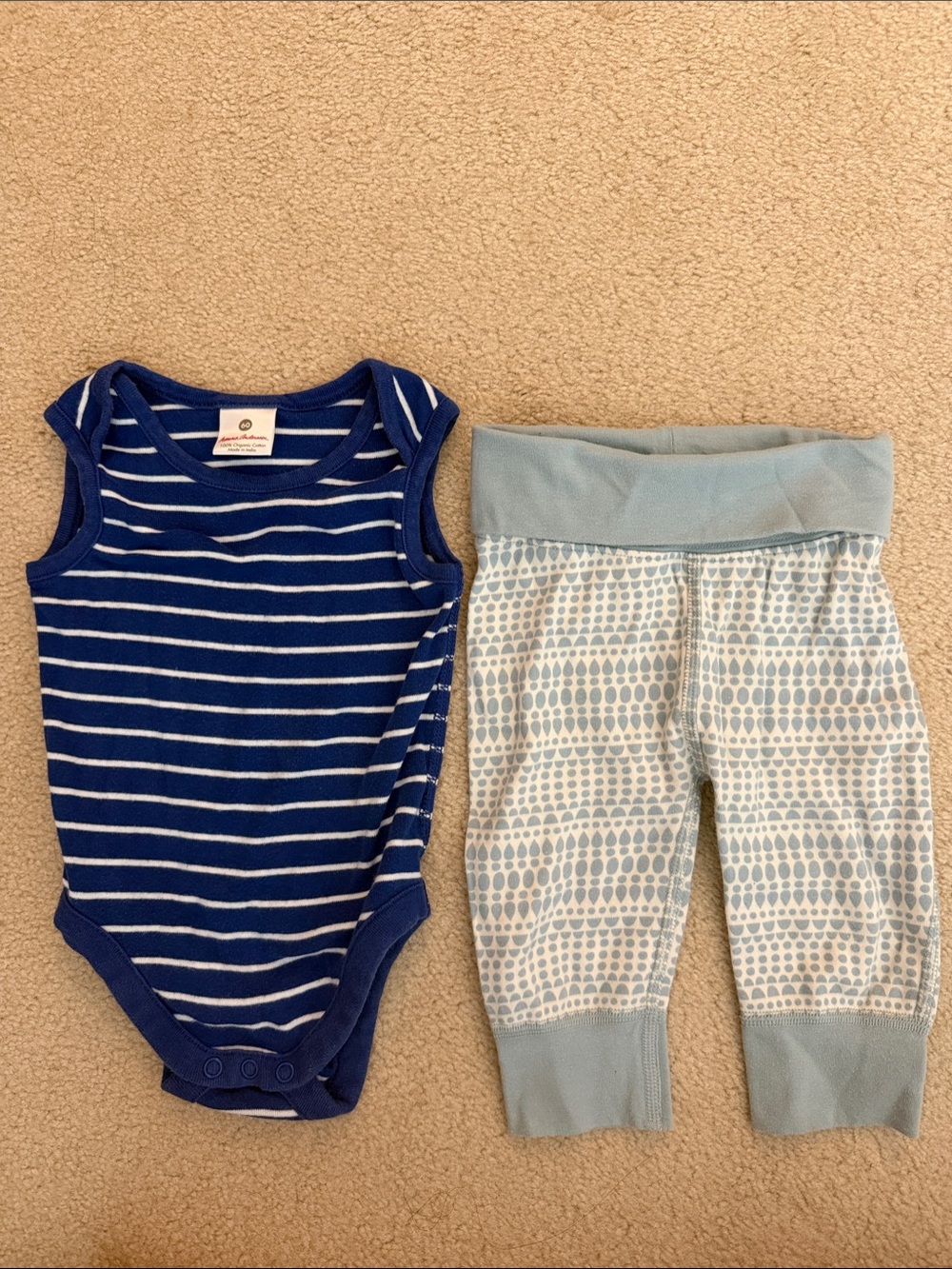 Hanna Andersson Blue & White Striped Bodysuit with Light Blue Patterned Pants